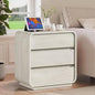 White Nightstand with Charging Station, 25" Tall Wood Bedside Table, Modern Curved End Table with 3 Storage Drawers Night Stand for Bedroom, Dorm, Sofa, Office