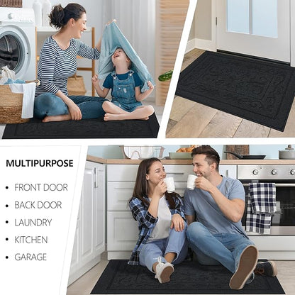 FONEYI Indoor Door Mat, Front Back Door Mat 32" x 48" Non-Slip Rubber Backing Door Rug, Machine Washable Entry Rug, Low Profile Absorbent Dirt Trapper Doormat Inside Floor Mats for Entryway, Black