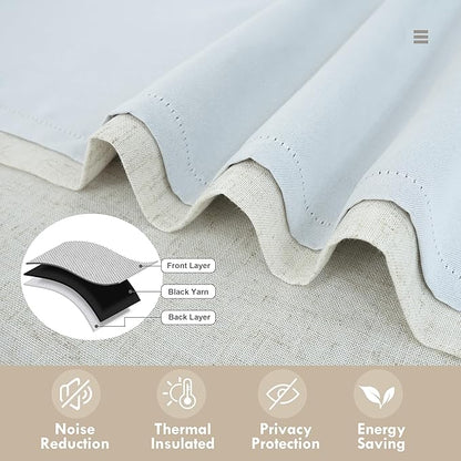 DriftAway Double Layer Linen Blackout Tie Up Curtains Thermal Insulated Fully Lined Balloon Roman Shade Bathroom Window Adjustable Rod Pocket for Small Window 45 Inch by 63 Inch Light Linen