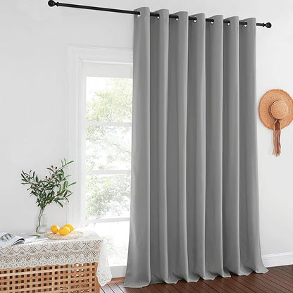NICETOWN Blackout Curtains for Sliding Glass Door Room Divider Noise Reduce Curtain Panel Portable Window Screen Sliding Partition, W100 x L102 inches, 1 Panel, Silver Grey
