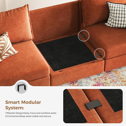 ABCASA 103.5" Oversized Modular Sectional Sofa, L Shaped Convertible Couch with Movable Ottoman, Large 6 Seat Corner Couches for Living Room Deep Seat- Terracotta Orange Chenille