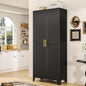 71" Tall Metal Pantry Storage Cabinet with Doors and 4 Adjustable Shelves, Black Kitchen Food Pantry Cabinets, Tall Freestanding Cupboard for Kitchen, Dining Room or Living Room, Black