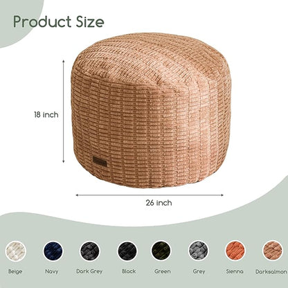 HIGOGOGO Pouf Ottoman Stuffed Round Modern Foam Filled Foot Rest Poufs for Living Room Chair Decorative 26 X 18 Inches Boho Relax Stool for Wedding Christmas Party, Brown
