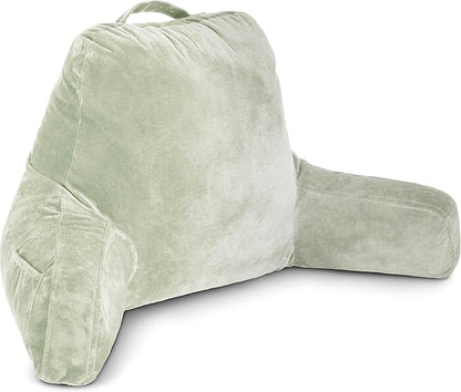 Husband Pillow Desert Sage, Original Reading Pillow in Bed Rest Chair, Shredded Memory Foam Large Lounge Cushion Adult Backrest with Arms, Comfy Back Support for Sit Sitting Up, Wash/Removable Cover