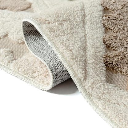 Ivory Brown 4x6 Area Rug Washable Moroccan Shag Office Carpet Non Slip Soft Neutral Boho Floor Mat Plush Pile Throw Rug for Entryway Kitchen Dining Room Bedroom Living Room