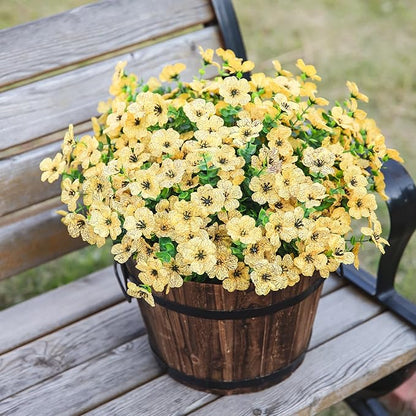 HyeFlora Artificial Fall Flowers Faux Mums for Outdoor Indoor Garden Home Decoration, Faux Flower Daisy with Eucalyptus Leaves Fake Plants Greenery Boxwood Porch Patio, 12 Bundles (Yellow)