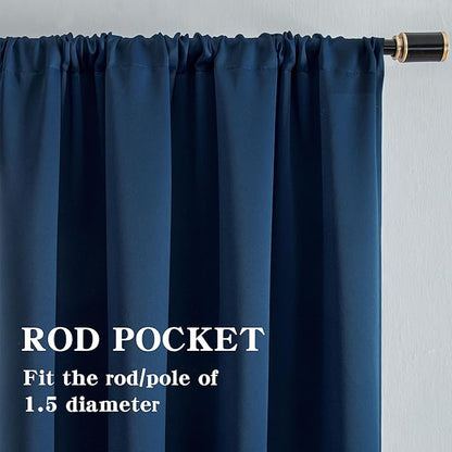 Blackout Curtains 90 Inch Length 2 Panels Set, Black Out Curtains for Bedroom 90 Inch Long, Rod Pocket Energy Saving Room Darkening Drapes for Living Room Window Navy Blue(W52 x L90)