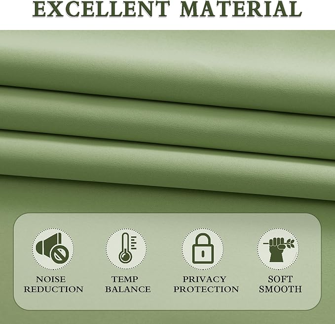 DONREN Sage Green Blackout Draperies Curtains for Bedroom - Thermal Insulated Solid Rod Pocket Curtain Panels (52 x 84 Inches,2 Panels)