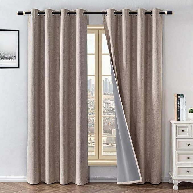 100% Blackout Curtains 84 Inch Length 2 Panels Set, Black Out Curtains for Living Room, Beige Thermal Insulated Grommet Drapes Bedroom Luxury Decor Privacy(37W × 84L inch, Beige)