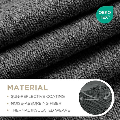 Joydeco Blackout Curtains for Bedroom - 100% Light Blocking 2 Panels Set Black Drapes 66" W x 84" L, Thermal Insulated Room Darkening Curtains, Linen Textured for Living Room, Rod Pocket & Back Tabs