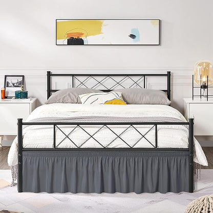 Biscaynebay Wrap Around Bed Skirts with Split Corners for Full Beds 14" Drop, Dark Grey Elastic Dust Ruffles Adjustable Easy Fit Wrinkle & Fade Resistant Silky Luxurious Fabric Machine Washable