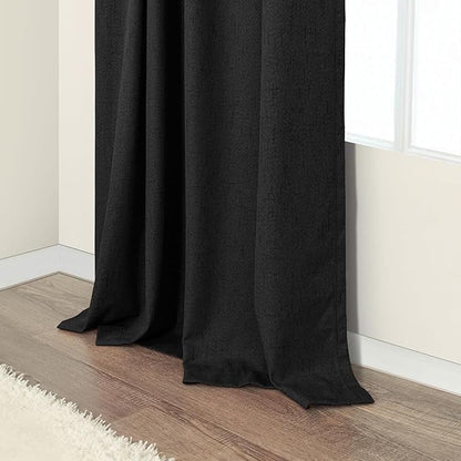 Black Curtains 84 Inches Long for Bedroom 2 Panel Set Linen Textured Total Blackout Thermal Insulated Darkening Dark Curtains Black Out Shades for Living Room Floor Length Window Drape Back Tab Pocket