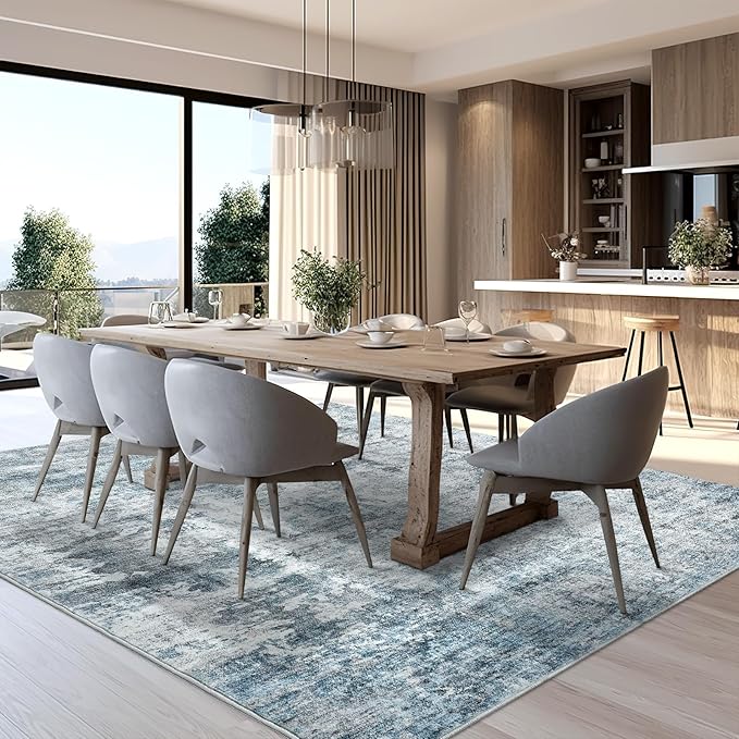 Abstract Rug 5x7 Machine Washable Area Indoor Blue Low Pile Non-Slip Foldable Thin Accent Rugs for Bedroom Living Room Dining Room