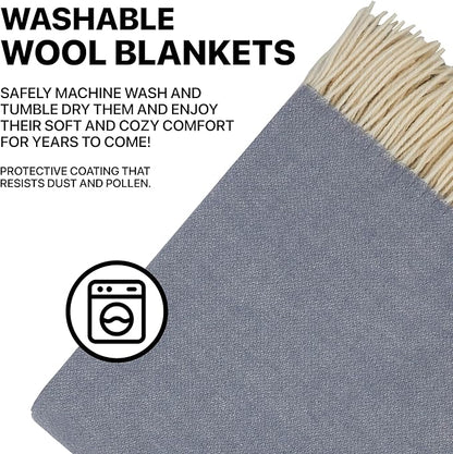 | Wool Blanket/Throw | 100% New Zealand Wool | Perfect for Home and Outdoors | Virgin Wool Throw with Fringes 67"x79" (170 x 200 cm)