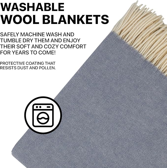 | Wool Blanket/Throw | 100% New Zealand Wool | Perfect for Home and Outdoors | Virgin Wool Throw with Fringes 55"x79"(140 x 200 cm)