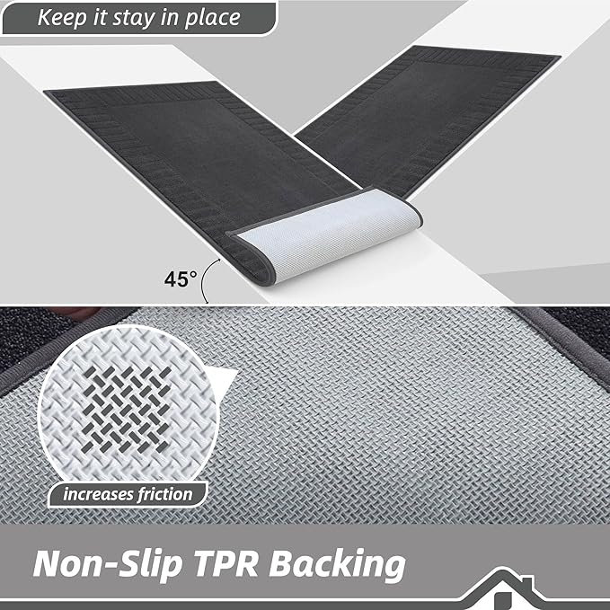 BEQHAUSE Door-Mat-Non-Slip Dirt Trapper Door Mats Low-Profile Front Door Mat Absorbent Floor Mats for Entryway Washable Mud Resistant Home Entrance Doormat, Dark Grey, 24"x60"