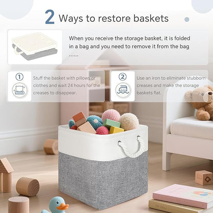 Fabric Cubes Storage Basket, 6 Pack 11x11 in with Handles Cube Storage Bins, for Shelves, Home, Office Organizers