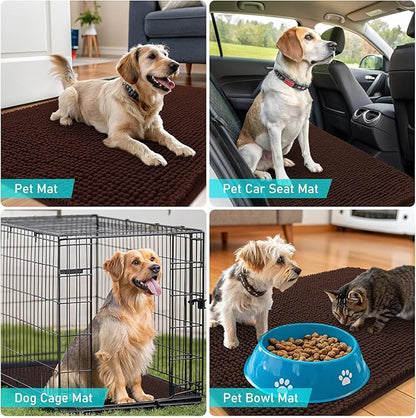 OLANLY Dog Door Mat for Muddy Paws 34x21, Absorbs Moisture and Dirt, Absorbent Non-Slip Washable Doormat, Quick Dry Chenille Mud Mat for Dogs, Entry Indoor Entryway Carpet for Inside Floor, Brown