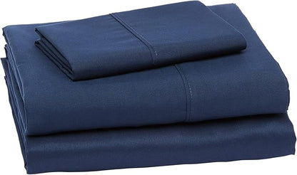 Amazon Basics Lightweight Super Soft Easy Care Wrinkle Free Microfiber 3 Piece Bed Sheet Set with 14-Inch Deep Pockets, Twin, Navy Blue, Solid, Kids, Men & Women Bedding (Pack of 4)