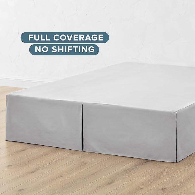 Bare Home California King Bed Skirt - 15-Inch Tailored Drop Easy Fit - Bed Skirt for Cal King Beds - Center & Corner Pleats (Cal King, Light Grey)