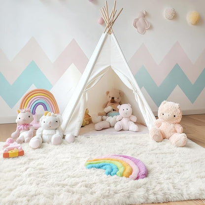 OLANLY 5x7 Machine Washable Large Area Rugs for Living Room, Bedroom, Soft Fluffy Shaggy Bedside Rug, Indoor Floor Carpet for Kids Girls and Boys, Dorms, Nursery, Home Decor Aesthetic, Ivory