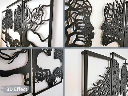 VAILLA Tree of Life Wall Wooden Art Abstract Tree Man Woman Face Large 3D Wooden Wall Decor Set of 3 Hanging Sculpture Modern Home Decoration 3D Textured Sculptures for Living Room Bedroom Office Dinnig Room