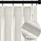 Topfinel 63 Inch Length Blackout Linen Curtains, Pinch Pleat Back Tab Pleated Farmhouse Short Room Darkening Uv Blocking Cute Curtains for Small Window Bedroom Nursery with Clips, Ivory Off White