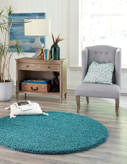 Unique Loom Solid Shag Collection Area Rug (5' 3" Round, Deep Aqua Blue)