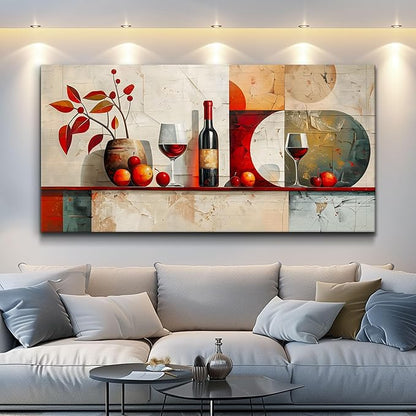 ERQINHUA Large Canvas Wall Decor For Kitchen Wall Art For Living Room Dining Room Decorations Wine Glass Still Life Abstract Picture Artwork Pub Wall Mural Posters Home Decor Aesthetics 24"x48"