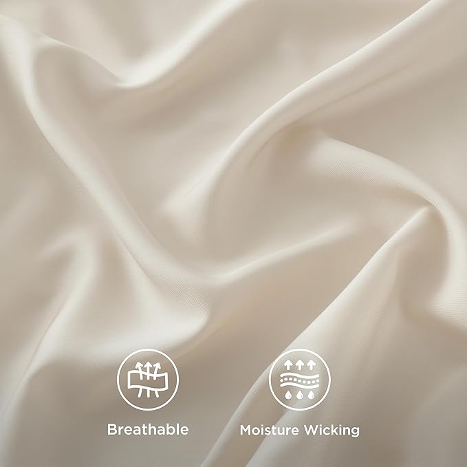 Bedsure California King Sheet Sets, Cooling Sheets, Rayon Derived from Bamboo, Breathable & Soft, Deep Pocket Up to 16 Inches, Hotel Luxury Silky Bedding for Hot Sleepers, Light Beige