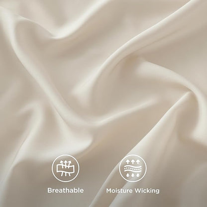 Bedsure Cooling Sheets Twin XL, Rayon Derived from Bamboo, Breathable & Soft Twin XL Sheet Sets, Deep Pocket Up to 16 Inches, Hotel Luxury Silky Dorm Bedding for Hot Sleepers, Light Beige