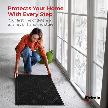 SlipToGrip Durable Door Mat - Black Plaid Design Entryway Rug - 35x23 inches, No-Slip and Washable - Indoor and Outdoor Use, Weatherproof - Ideal for Garage, Patio, and Front Entryway