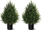 Outdoor Artificial Cedar Topiary Tree, Faux Evergreen Shrubs for Front Porch Decor, Lifelike Fake Bushes Plants for Home Living Room Front Door Decor (2, 2ft)