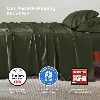 Bedsure Full Size Bed Sheets, Cooling Sheets, Rayon Derived from Bamboo, Breathable & Soft, Deep Pocket Up to 16 Inches, Hotel Luxury Silky Bedding for Hot Sleepers, Olive Green
