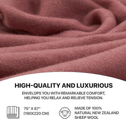 | Wool Blanket/Throw | 100% New Zealand Wool | Perfect for Home and Outdoors | Virgin Wool Throw with Fringes 75"x87" (190 x 220 cm)