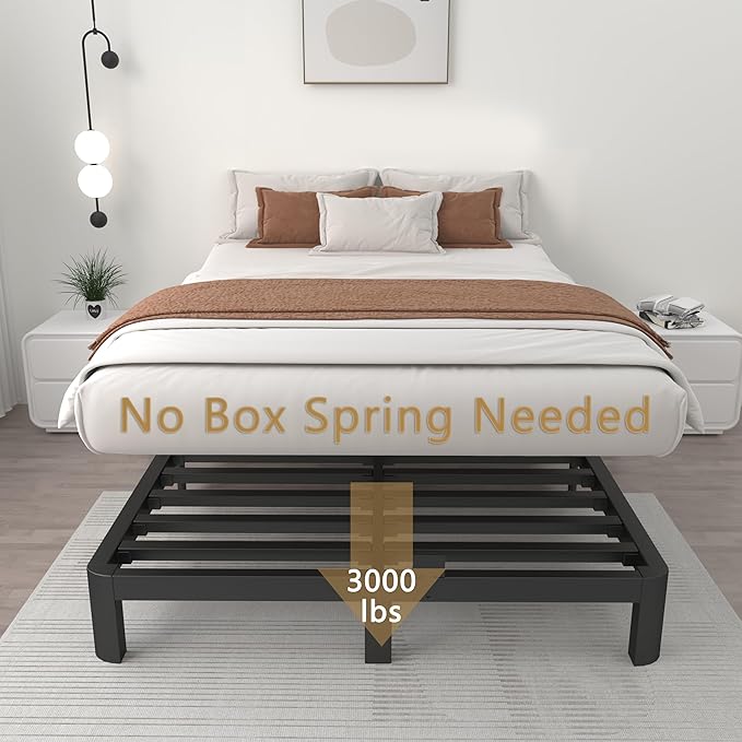 ITIMIDI 4 Inch King Size Bed Frame with Metal Gaskets, Platform Bed Frame No Box Spring Needed, Heavy Duty Steel Slat Support, Easy Assembly, Anti-Slip Mattress Stopper, Black