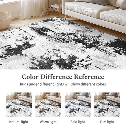 Area Rugs 8x10, Modern Abstract Machine Washable Rugs for Living Room Thin Carpet Indoor Floor Non-Shedding Carpets for Bedroom Dining Room Farmhouse Home Office | Black White