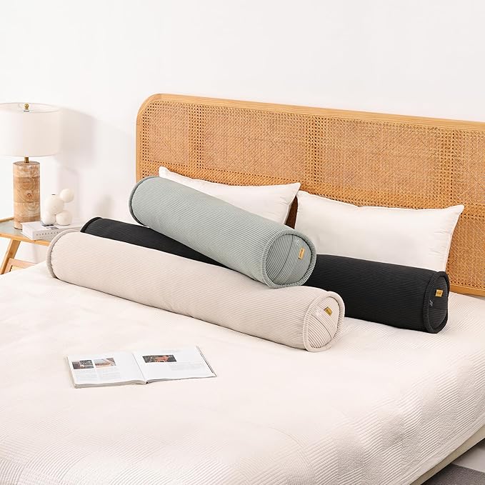 Body Pillow for Adults – Corduroy Long Round Bolster Pillow for Bed, Cuddle Pillow with Full Support for Side Sleepers & Restful Sleep,47 x 7.87 Inches,Lamp Black