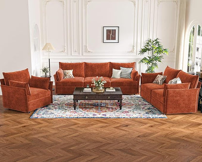 ABCASA 135.5" Oversized Modular Sectional Sofa, L Shaped Convertible Couch with Movable Ottoman, 5 Seat Corner Couches for Living Room Deep Seat Terracotta Orange Chenille