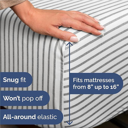 Full 6 Piece Sheet Set - Cooling, Comfy & Breathable - Hotel Luxury Bedding, Includes Fitted Sheet for Women, Men, Kids & Teens - 1 Flat, 1 Fitted Sheet, 4 Pillowcases w/Deep Pockets - Grey Stripes
