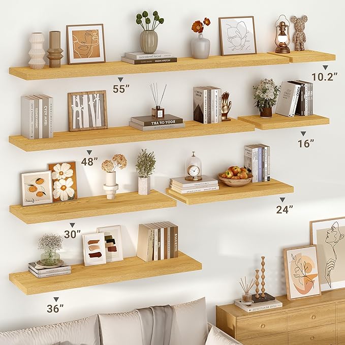 Vivelove 10" Deep Floating Shelves Over Toilet, 16" Wall Shelves for Bathroom Bedroom Kitchen Living Room Laundry Room, Modern Rustic Shelves for Home Decor, 16"x10.2"x1.5", Set of 2, Oak