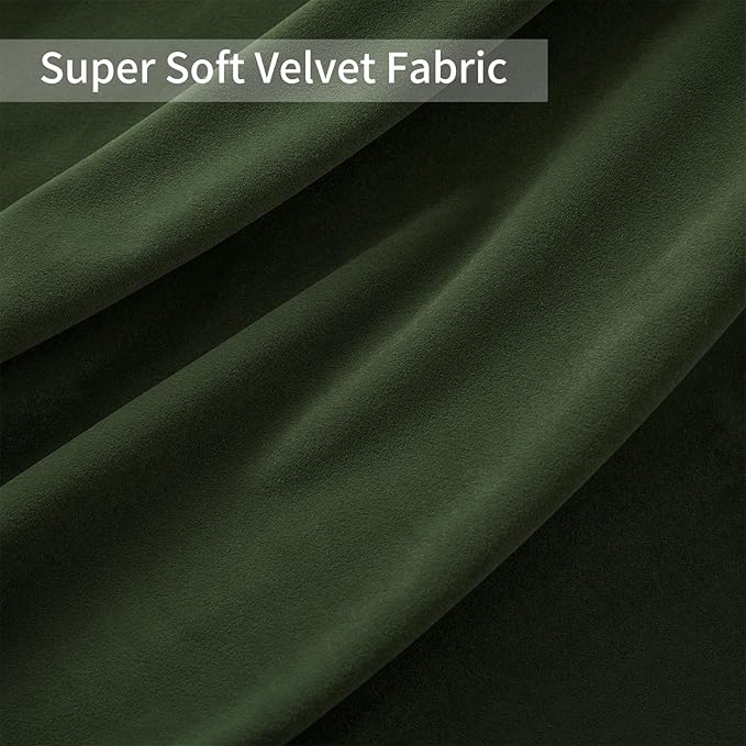 Joydeco Olive Green Velvet Curtains 102 inch Length 2 Panels, Luxury Blackout Rod Pocket Thermal Insulated Window Curtains, Super Soft Room Darkening Drapes for Living Room Bedroom,W52 x L102 inches