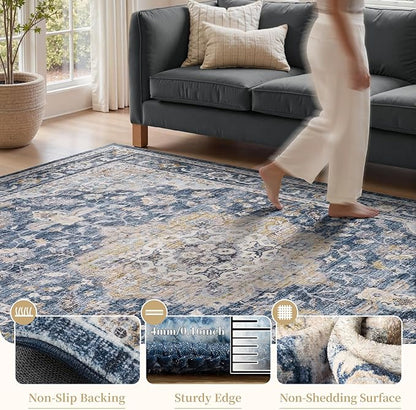 PADOOR 6FT Round Rug,Rugs for Living Room,Soft Blue Circle Rug,Machine Washable Rugs for Bedroom,Non Slip Carpet,Rug for Dining Room Living Room Bedside Office