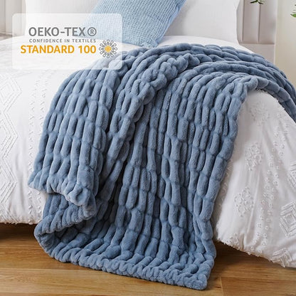 BATTILO Soft Faux Fur Blanket, Large Double Sided Super Soft Fur Blankets and Throws Faux, Bluish Grey Throw Blanket Cozy Blanket Minky Blanket for Bed, Living Room, 60x80 Inches
