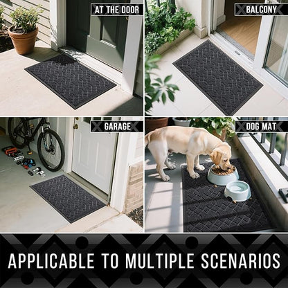 Yimobra Outdoor Mats for Front Door 29.5x17, All-Season Waterproof Doormat Outdoor Entrance, Heavy Duty Non-Slip Outside Door Mat for Garage Patio Proch Entryway Indoor, Black Grey