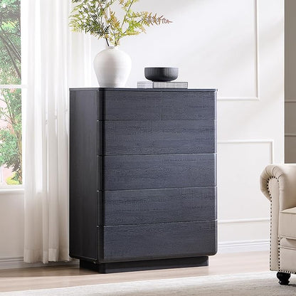 ACCOHOHO 6 Drawer Dresser for Bedroom, 42 Inch Tall Modern Chest of Drawers, Push-to-Open Wood Storgae Organizer with Large Drawers for Bedroom, Living Room, Hallway, Black