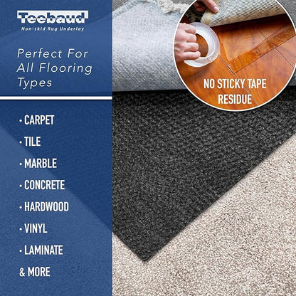 2' x 12' Non-Slip Rug Pad, Reversible Gripper, Non Skid Pads for Hardwood, Vinyl, Tile, Laminate Floors, Keep Area Rugs Secure, Natural Materials Safe for Indoor Flooring, ¼” Thick