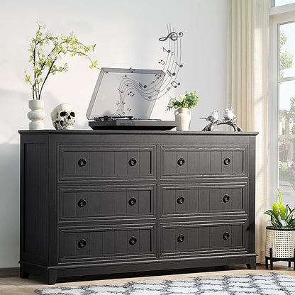 Bedroom Dresser and Nightstand Sets 4 Piece, Farmhouse 6 Drawers Dresser & 40.5" Tall Chest of Drawers,18" Nightstands with Charging Station,54" Wide Furniture Dressers for Bedroom,Living Room