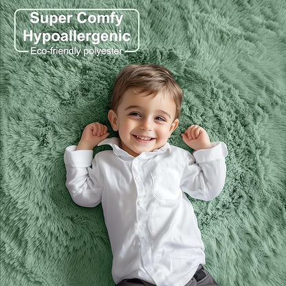 PAGISOFE Machine Washable Sage Green Rugs for Bedroom, 4x6 Ft Rectangle Fluffy Rug Plush Fuzzy Carpet for Kids Room, Green Rug Home Decor Aesthetic,Non-Slip Indoor Rugs for Nursery Decor Girls Boys