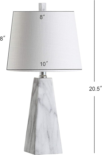 JONATHAN Y JYL1037A 20.5" Modern White Marble Table Lamp, Contemporary Geometric Resin Bedside Nightstand Lamp for Living Room, Bedroom, Office, End Table with White Linen Shade (LED Bulb Included)